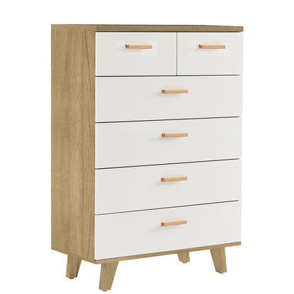 Modern Design Solid Wood Dresser with 6 Drawers for Bedroom and Living Room-White Oak_6