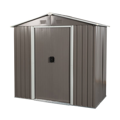 8ft x 4ft Outdoor Storage Shed for Garden Storage with Metal Floor-to-Ceiling Lockable Sliding Door- Grey_3