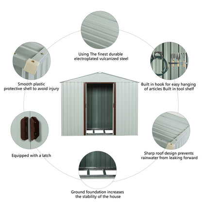 8ft x 4ft Outdoor Metal Garden Storage Shed with Lockable Sliding Door-White_6