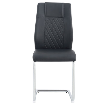 6 Pcs Faux Leather Upholstered Grid High Back Dining Chairs with Metal Base- Black, Silver_23