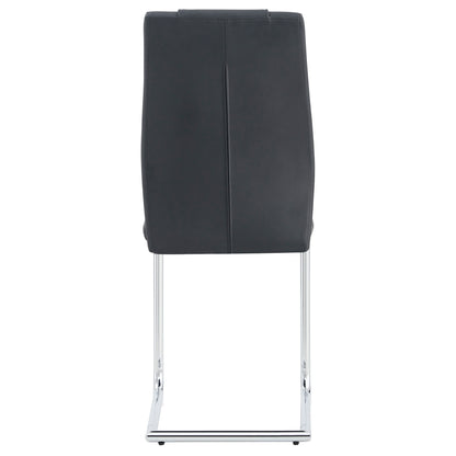 6 Pcs Faux Leather Upholstered Grid High Back Dining Chairs with Metal Base- Black, Silver_22