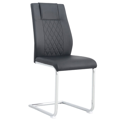 6 Pcs Faux Leather Upholstered Grid High Back Dining Chairs with Metal Base- Black, Silver_21