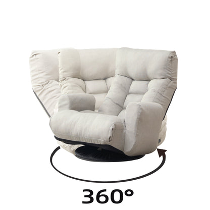 Swivel Indoor Recliner Floor Chair with Adjustable Headrest and Side Pockets- Gray_4