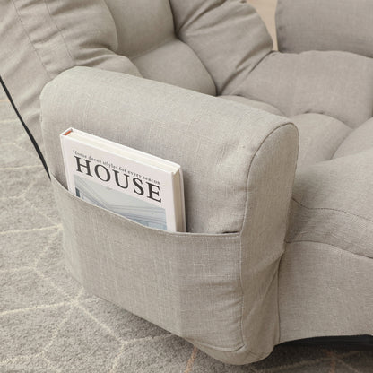 Swivel Indoor Recliner Floor Chair with Adjustable Headrest and Side Pockets- Gray_2