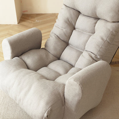 Swivel Indoor Recliner Floor Chair with Adjustable Headrest and Side Pockets- Gray_6