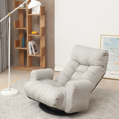 Swivel Indoor Recliner Floor Chair with Adjustable Headrest and Side Pockets- Gray_14