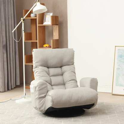 Swivel Indoor Recliner Floor Chair with Adjustable Headrest and Side Pockets- Gray_11