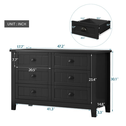 6 Drawers Wood Accent Stylish Dresser Chest and Storage Organizer- Black_4