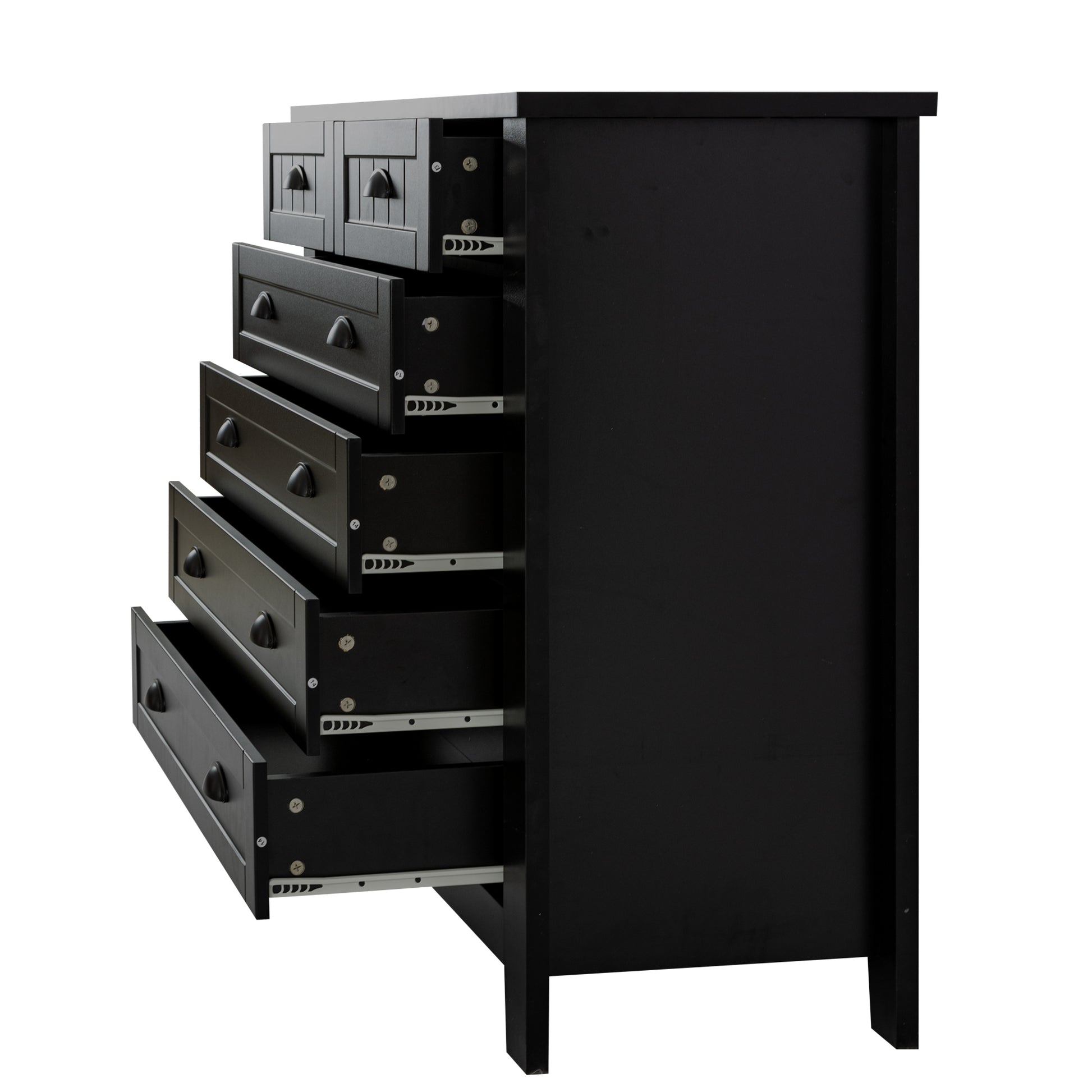 6 Drawers Wood Accent Stylish Tall Dresser Chest and Storage Organizer- Black_6