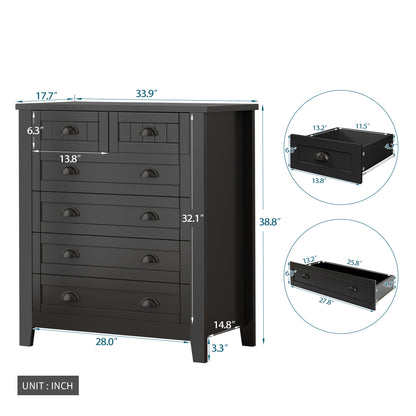 6 Drawers Wood Accent Stylish Tall Dresser Chest and Storage Organizer- Black_4