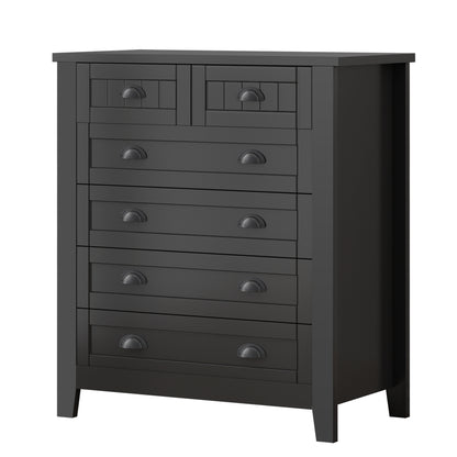 6 Drawers Wood Accent Stylish Tall Dresser Chest and Storage Organizer- Black_10