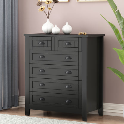 6 Drawers Wood Accent Stylish Tall Dresser Chest and Storage Organizer- Black_1