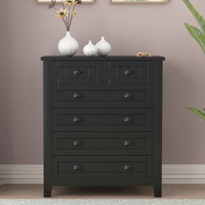 6 Drawers Wood Accent Stylish Tall Dresser Chest and Storage Organizer- Black_0