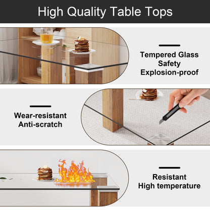 Modern Minimalist Tempered Glass Dining Table with Wooden MDF Legs- Wood_9