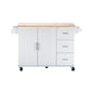 3 Drawers Rubber Wooden Top Utility Kitchen Cart with Adjustable Shelf- White_0