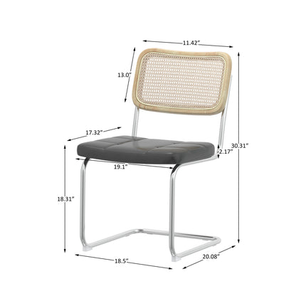 Set of 4 PU Leather Dining Chair with High-Density Sponge Rattan Chair- Gray_5