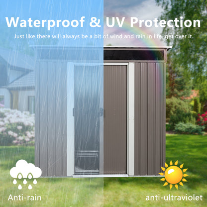 6ft x 5ft Outdoor Metal Storage Shed With Window and Transparent Plate- Gray_4