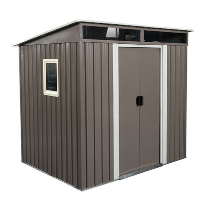 6ft x 5ft Outdoor Metal Storage Shed With Window and Transparent Plate- Gray_6