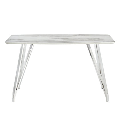 Modern Counter Height Rectangular Glass Dining Table with Silver Plated Legs_20
