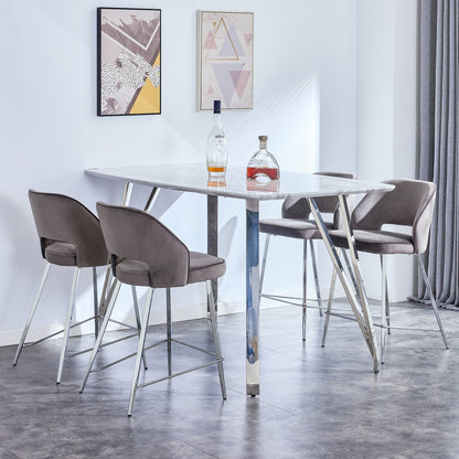 Modern Counter Height Rectangular Glass Dining Table with Silver Plated Legs_6