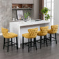 2pcs Chrome Accent Wingback Bar Stools Tufted Velvet with Nailhead and Black Legs- Gold, Black_1