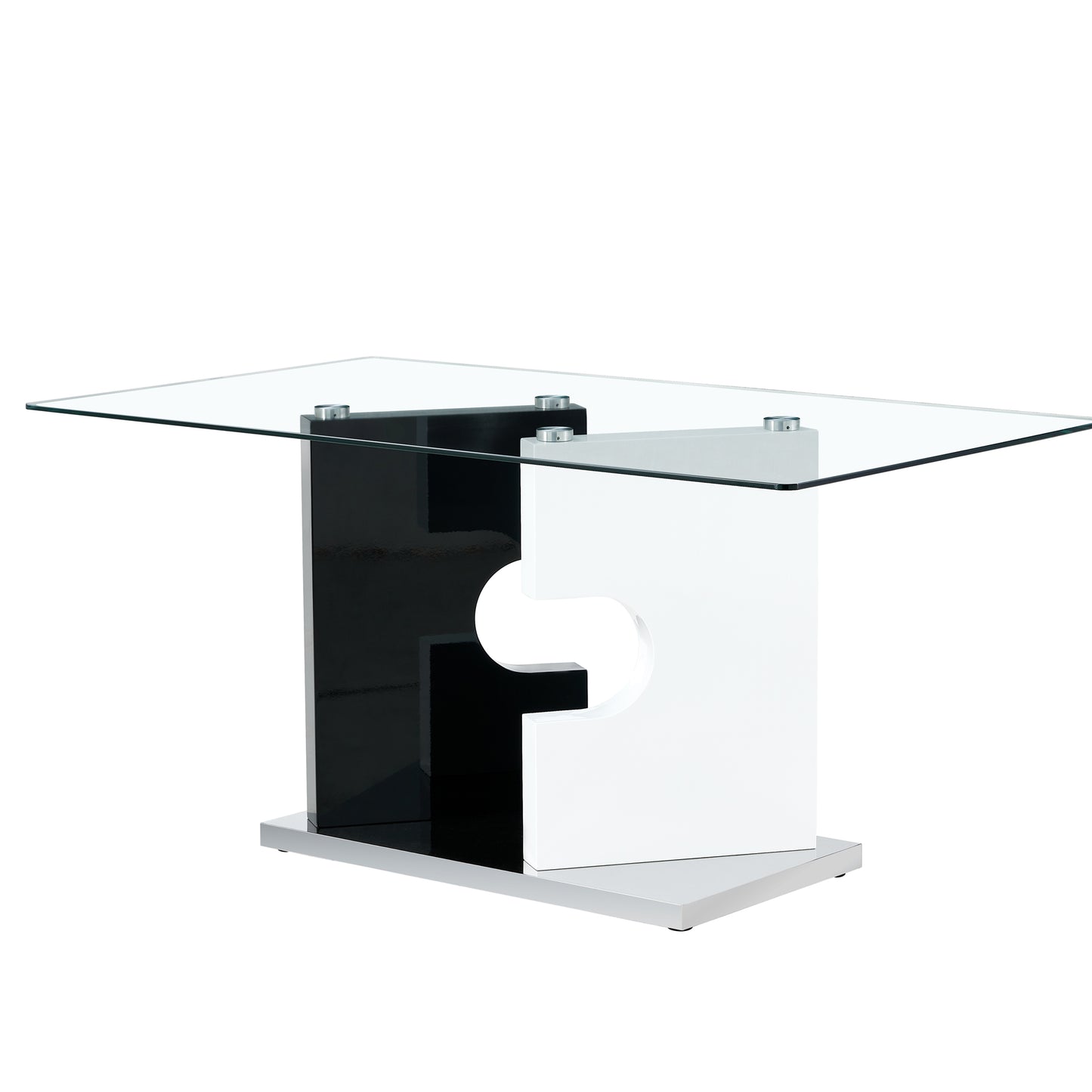 6-8  Large Modern Minimalist Rectangular Glass Dining Table with Special-Shaped Bracket_11