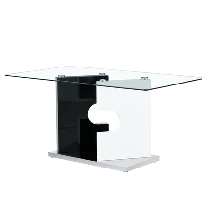 6-8  Large Modern Minimalist Rectangular Glass Dining Table with Special-Shaped Bracket_11
