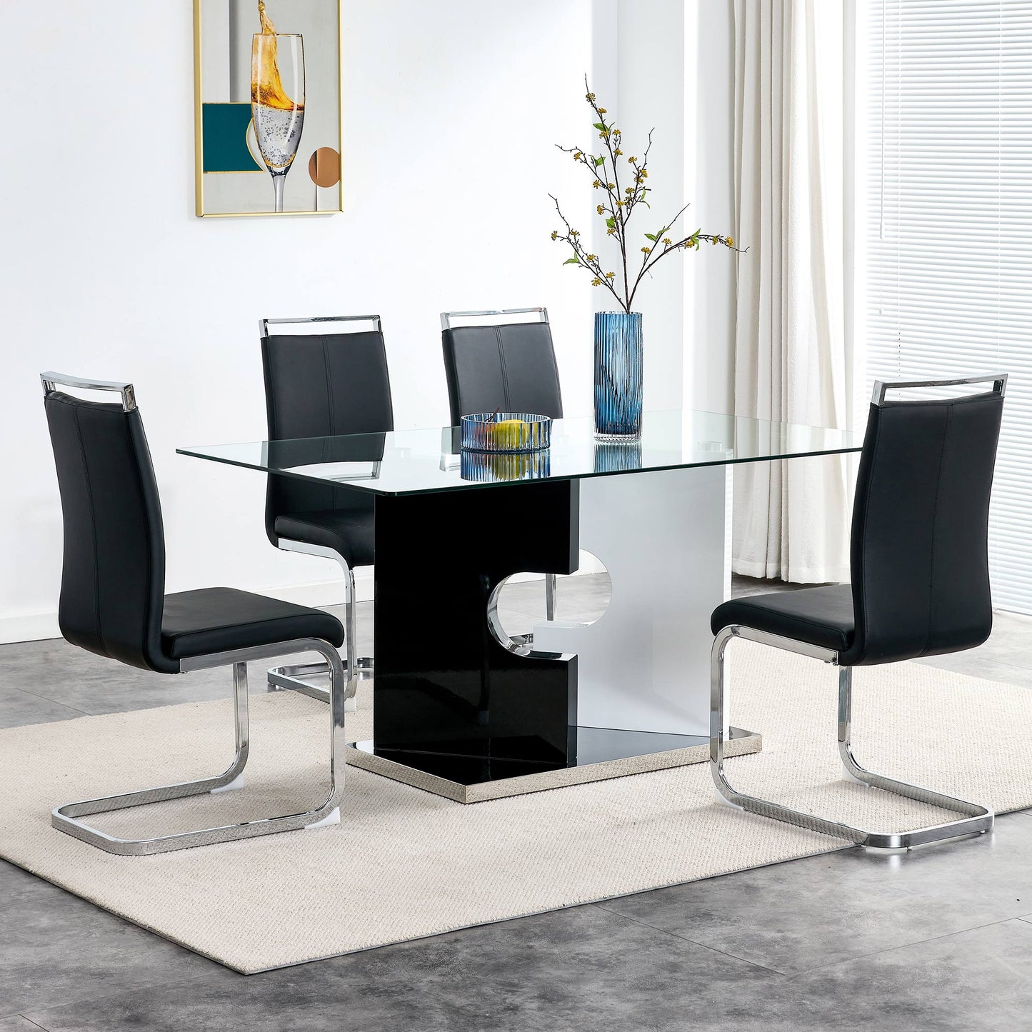 6-8  Large Modern Minimalist Rectangular Glass Dining Table with Special-Shaped Bracket_4