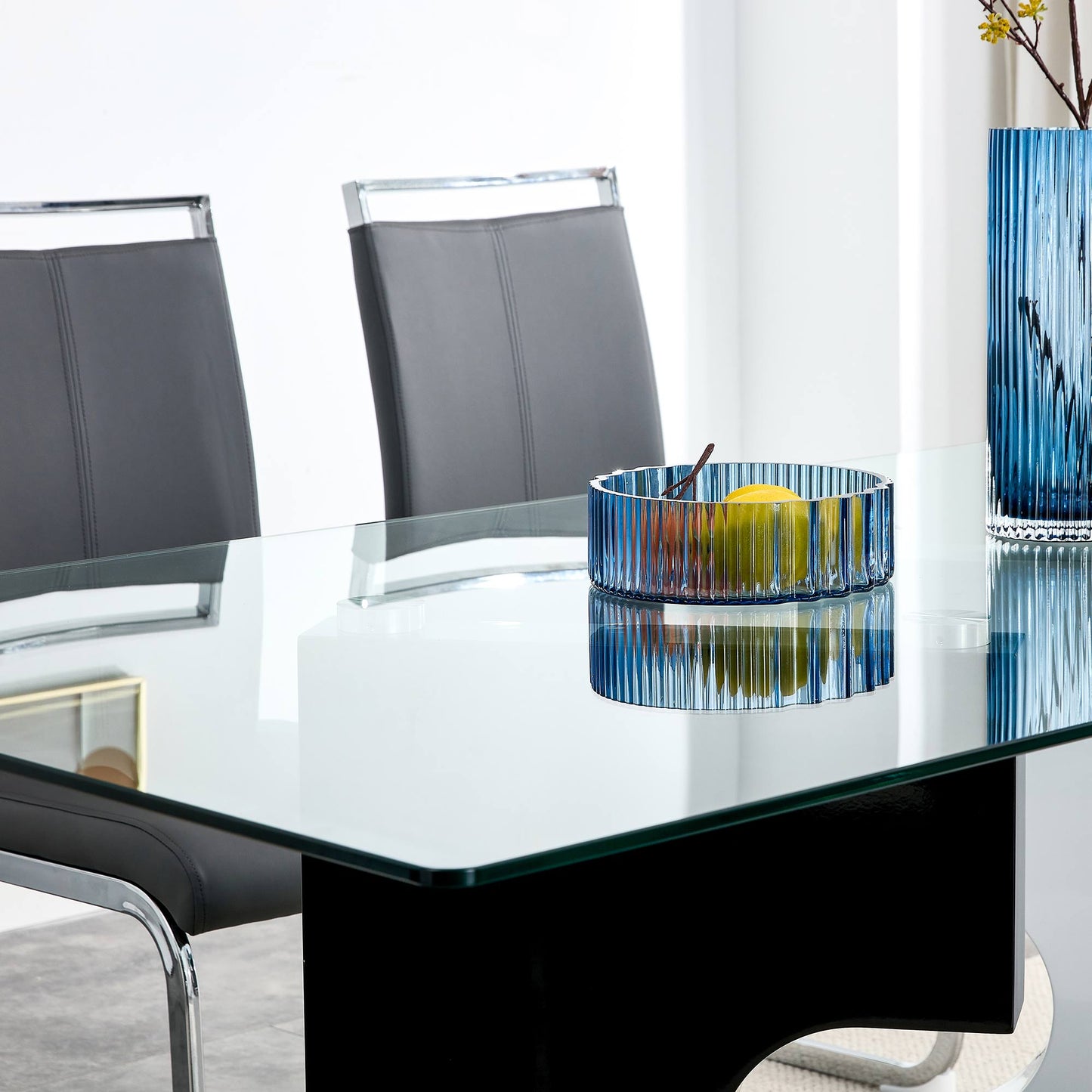 6-8  Large Modern Minimalist Rectangular Glass Dining Table with Special-Shaped Bracket_16