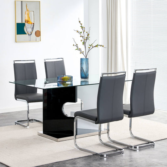6-8  Large Modern Minimalist Rectangular Glass Dining Table with Special-Shaped Bracket_0