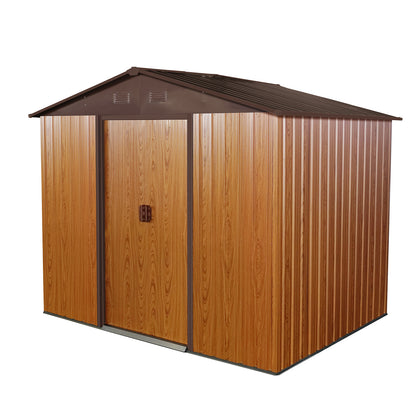 6ft x 8ft Outdoor Metal Storage Shed with Metal Floor Base and Ventilation- Coffee_8