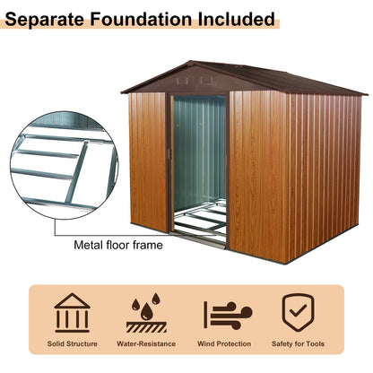 6ft x 8ft Outdoor Metal Storage Shed with Metal Floor Base and Ventilation- Coffee_6