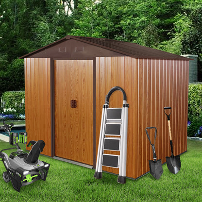 6ft x 8ft Outdoor Metal Storage Shed with Metal Floor Base and Ventilation- Coffee_1