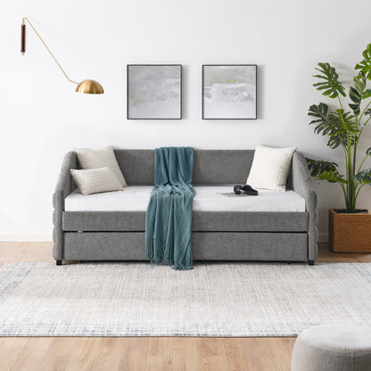 Twin Size Daybed with Two Drawers Trundle Upholstered Tufted Sofa Bed- Grey_5