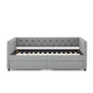 Two Drawers Upholstered Tufted Twin Size Daybed with Nail Heads- Grey_6