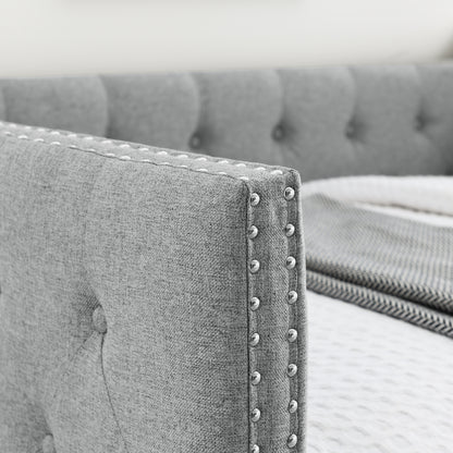 Two Drawers Upholstered Tufted Twin Size Daybed with Nail Heads- Grey_14