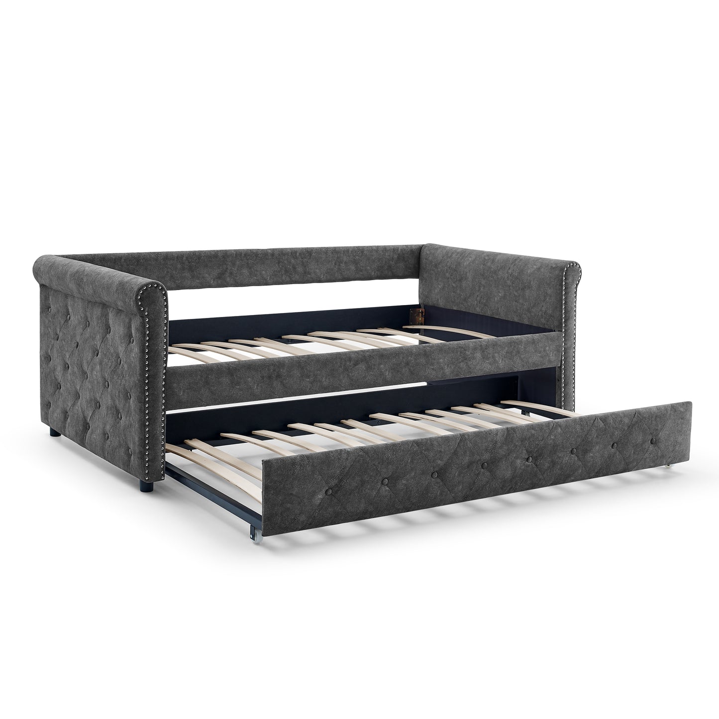 Elegant Full Size Linen Upholstered Daybed with Backrest and Armrests- Gray_4