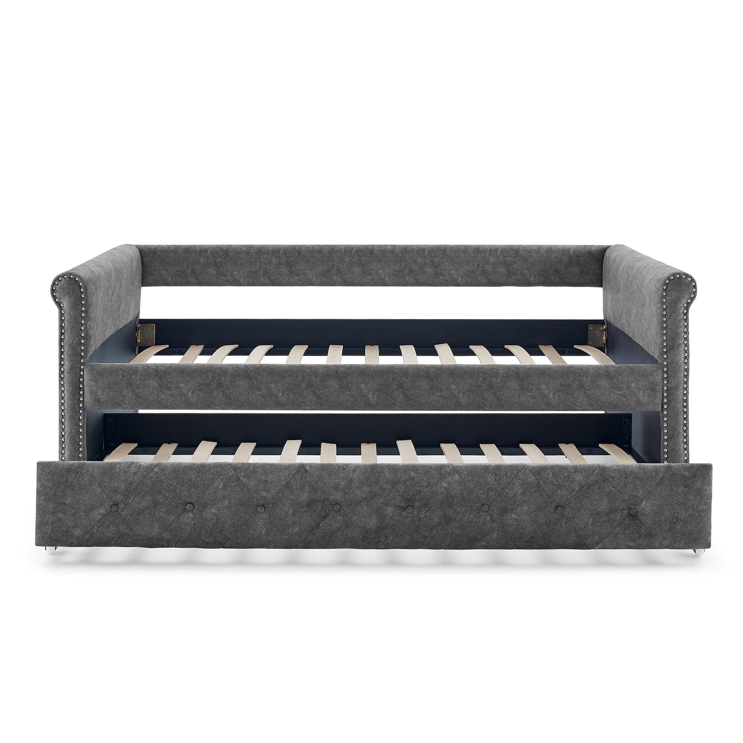Elegant Full Size Linen Upholstered Daybed with Backrest and Armrests- Gray_2