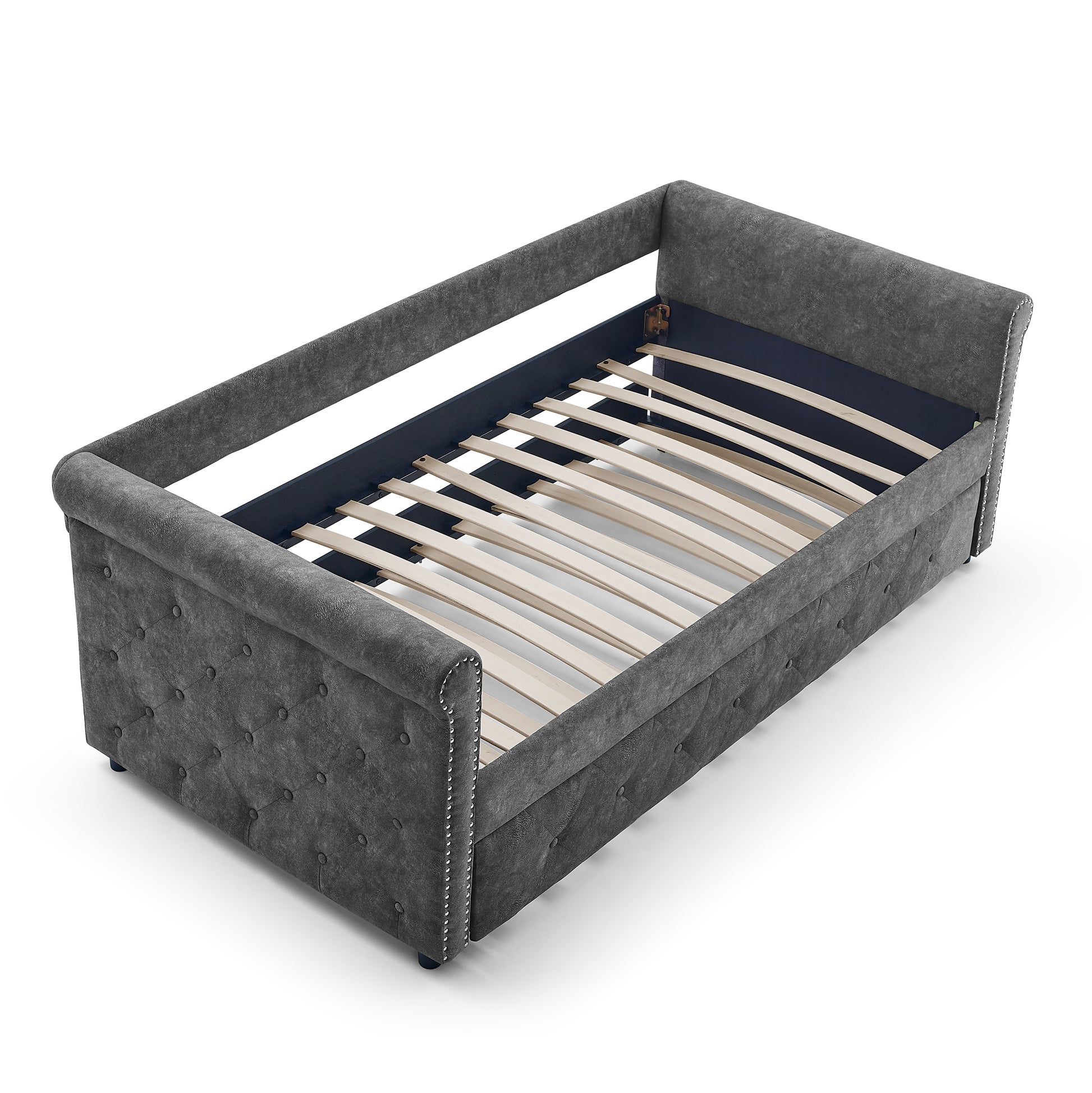 Elegant Full Size Linen Upholstered Daybed with Backrest and Armrests- Gray_3