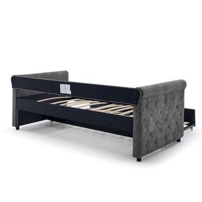 Elegant Full Size Linen Upholstered Daybed with Backrest and Armrests- Gray_5
