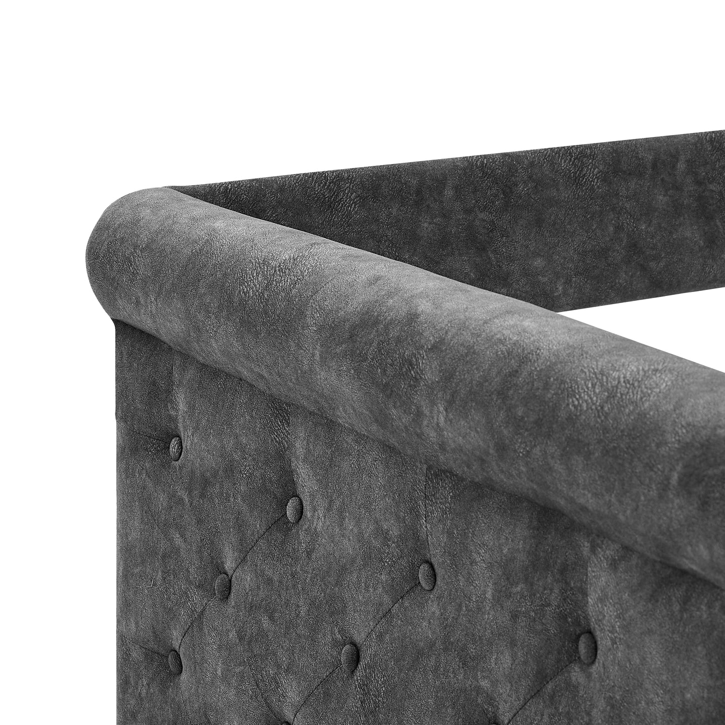 Elegant Full Size Linen Upholstered Daybed with Backrest and Armrests- Gray_6