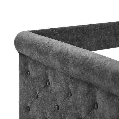 Elegant Full Size Linen Upholstered Daybed with Backrest and Armrests- Gray_6