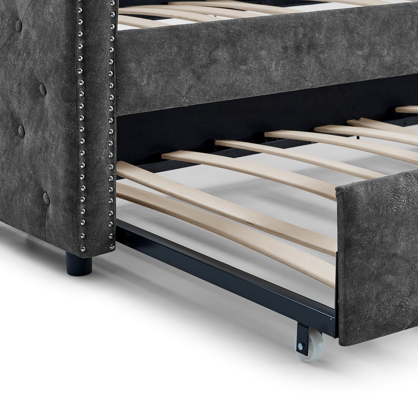 Elegant Full Size Linen Upholstered Daybed with Backrest and Armrests- Gray_8