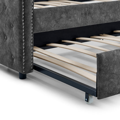 Elegant Full Size Linen Upholstered Daybed with Backrest and Armrests- Gray_8