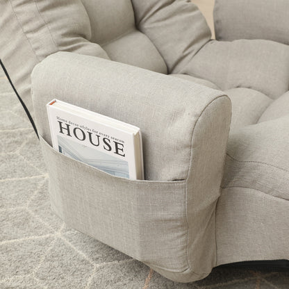 Swivel Indoor Recliner Floor Chair with Adjustable Headrest, Footstool, and Side Pockets- Gray_5