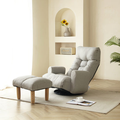 Swivel Indoor Recliner Floor Chair with Adjustable Headrest, Footstool, and Side Pockets- Gray_2