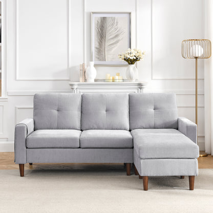 3 Seats L-shape Convertible Sectional Sofa with Removable Cushions and Pocket- Grey_2