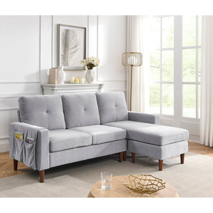 3 Seats L-shape Convertible Sectional Sofa with Removable Cushions and Pocket- Grey_4
