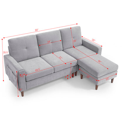 3 Seats L-shape Convertible Sectional Sofa with Removable Cushions and Pocket- Grey_17