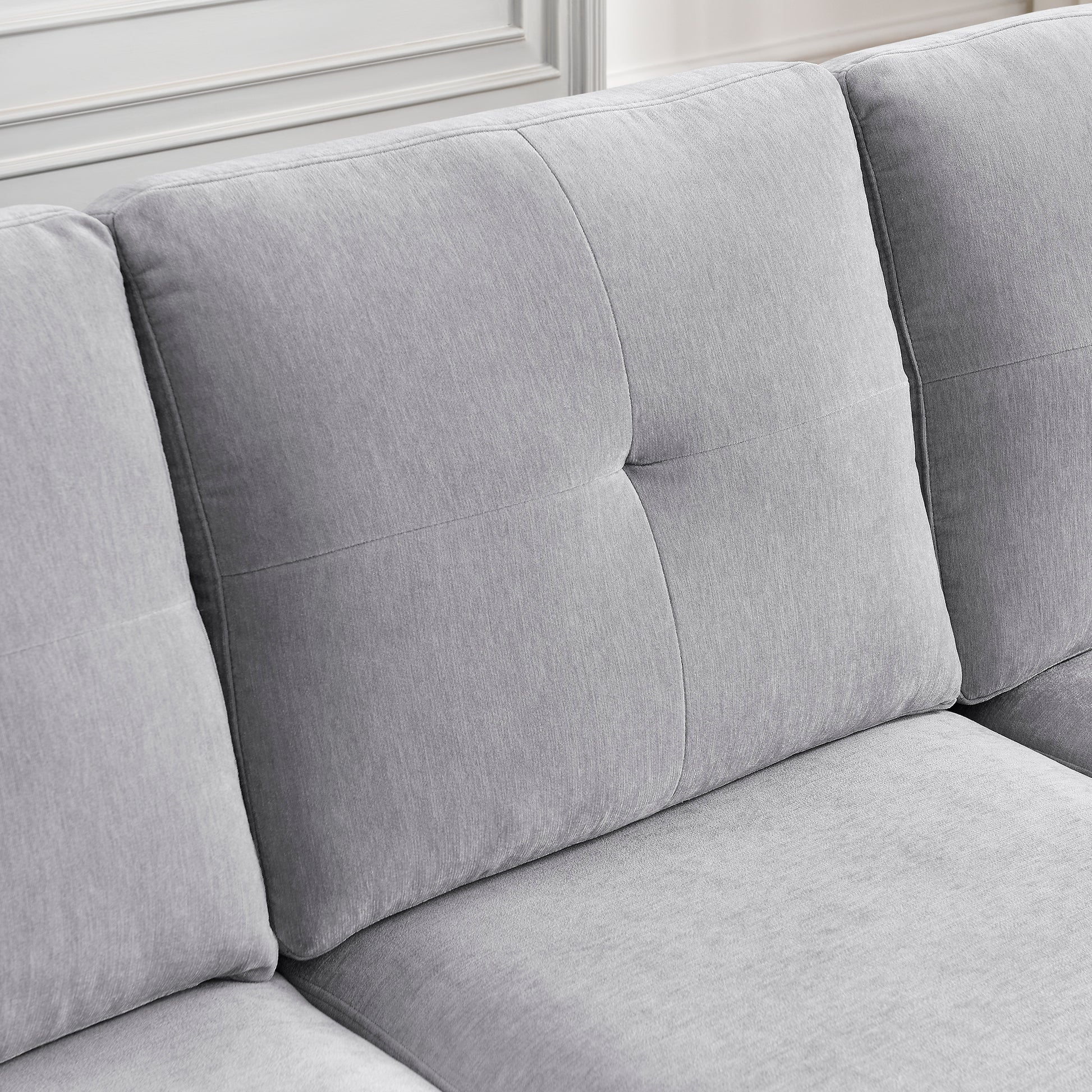 3 Seats L-shape Convertible Sectional Sofa with Removable Cushions and Pocket- Grey_16